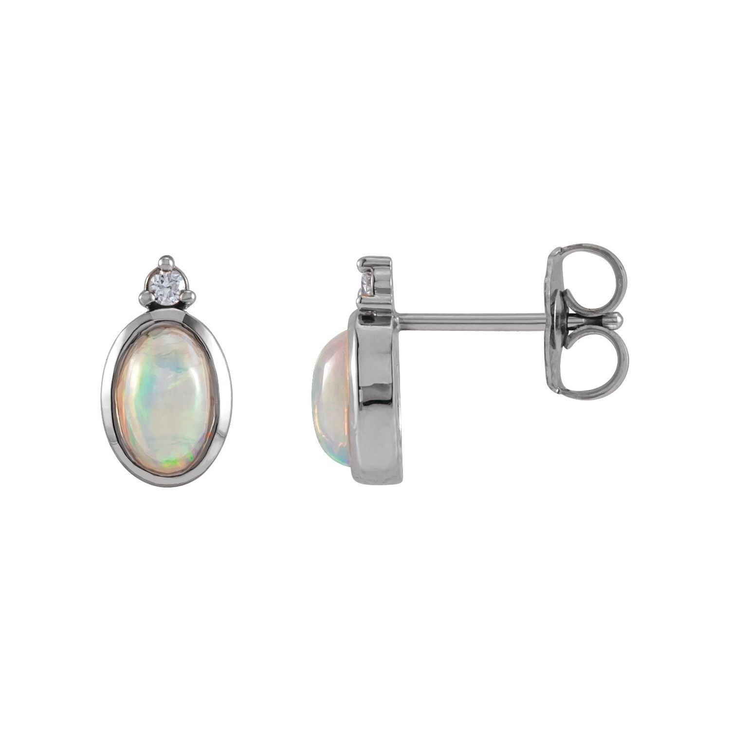 14K White Gold opal oval earrings