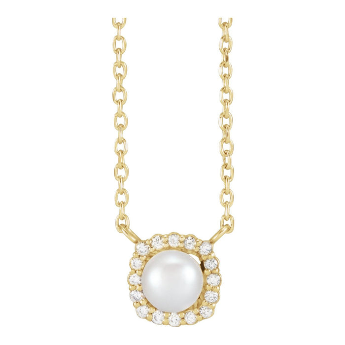 Akoya Pearl & Diamond Halo Necklace in 14K Yellow Gold