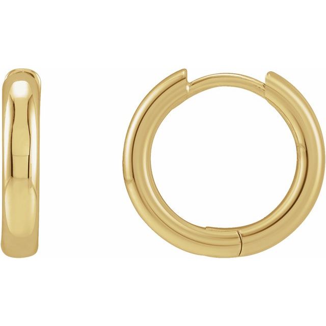statement hinged gold hoop earrings in 14k yellow gold, 15 mm