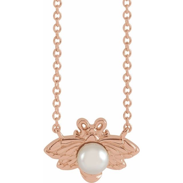 akoya pearl bee necklace in 14k rose gold, 16"