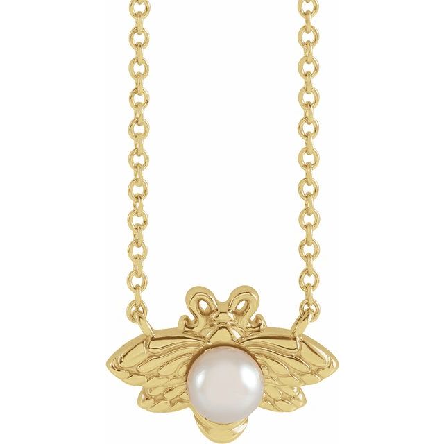 akoya pearl bee necklace in 14k yellow gold, 16"