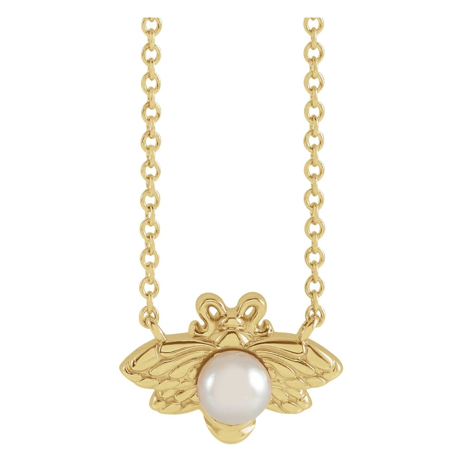Akoya Pearl Bee Necklace in 14K Yellow Gold