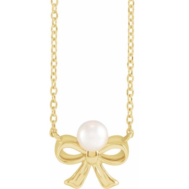 akoya pearl bow necklace in 14k yellow gold