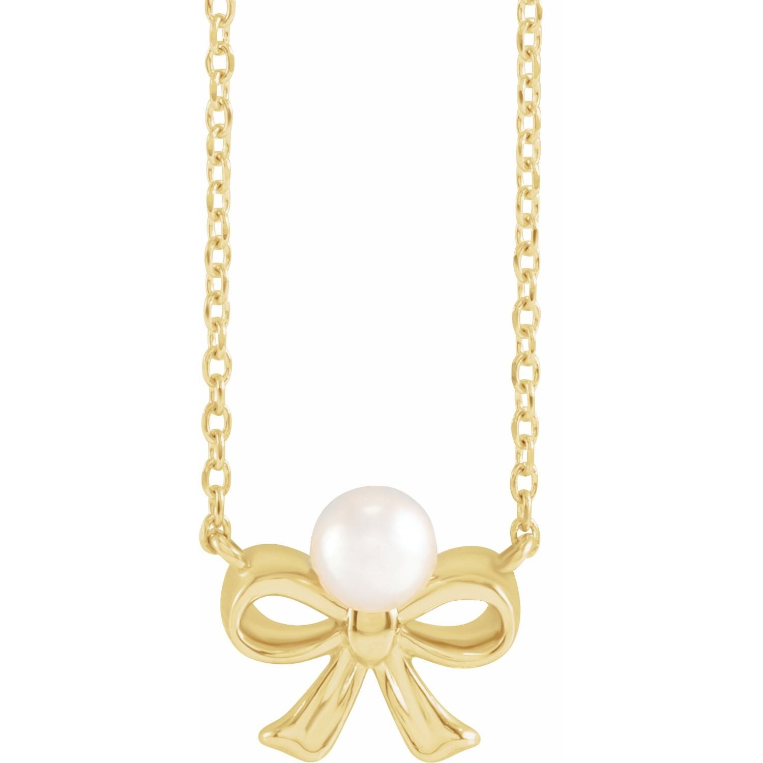 Akoya Pearl Bow Necklace in 14K Yellow Gold