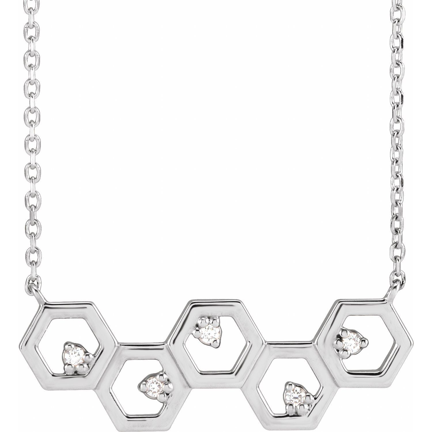 14K White Gold round natural diamond honeycomb necklace pendant