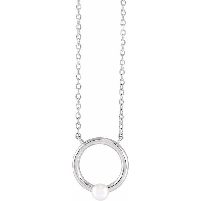 seed pearl circle necklace in 14k white gold, 16"