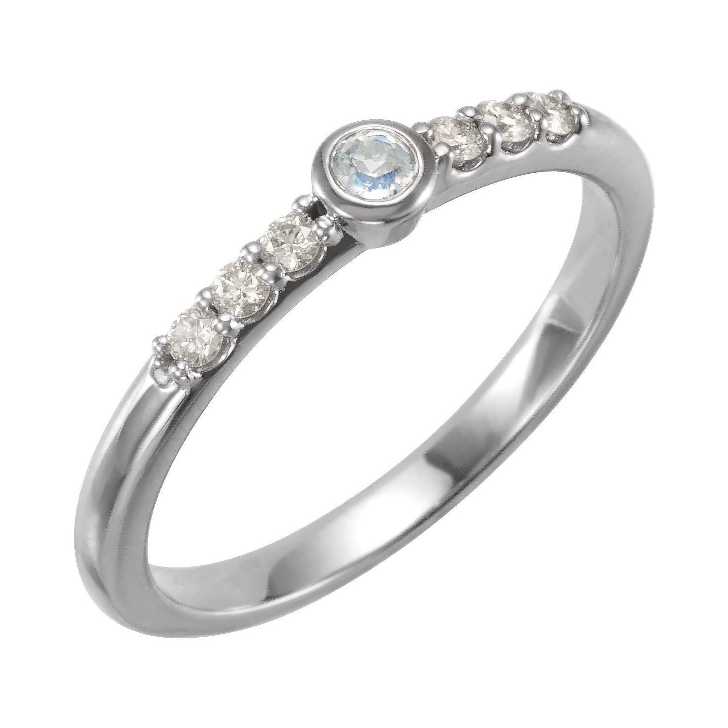 Moonstone & Diamond Stackable Band in 14K White Gold - natural moonstone