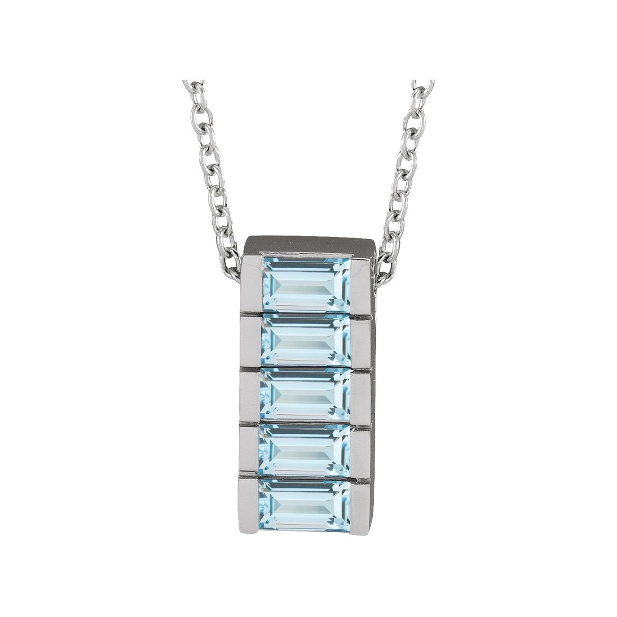 sky blue topaz channel-set bar pendant, 14K White Gold
