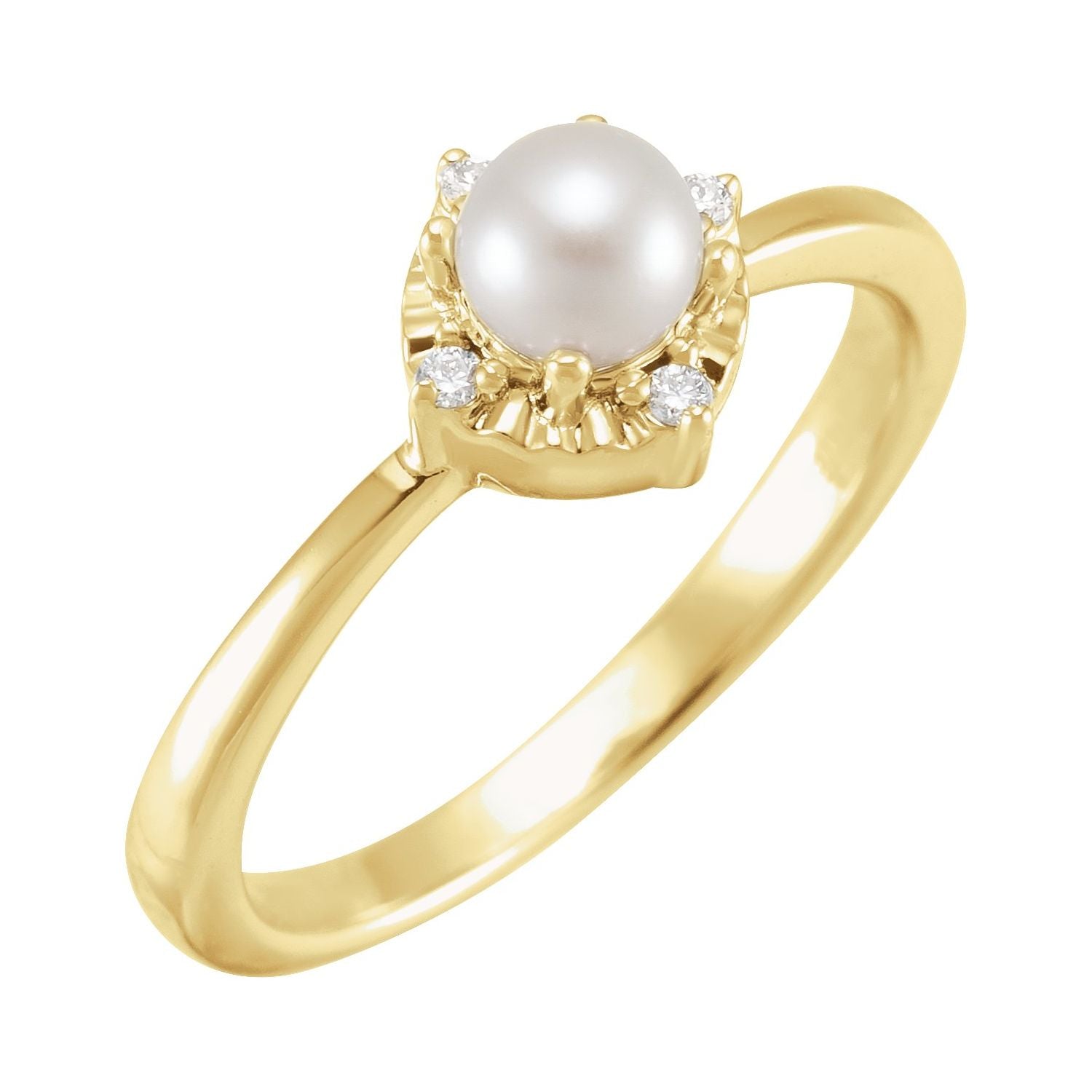 Pearl & Diamond Halo Ring in 14K Yellow Gold