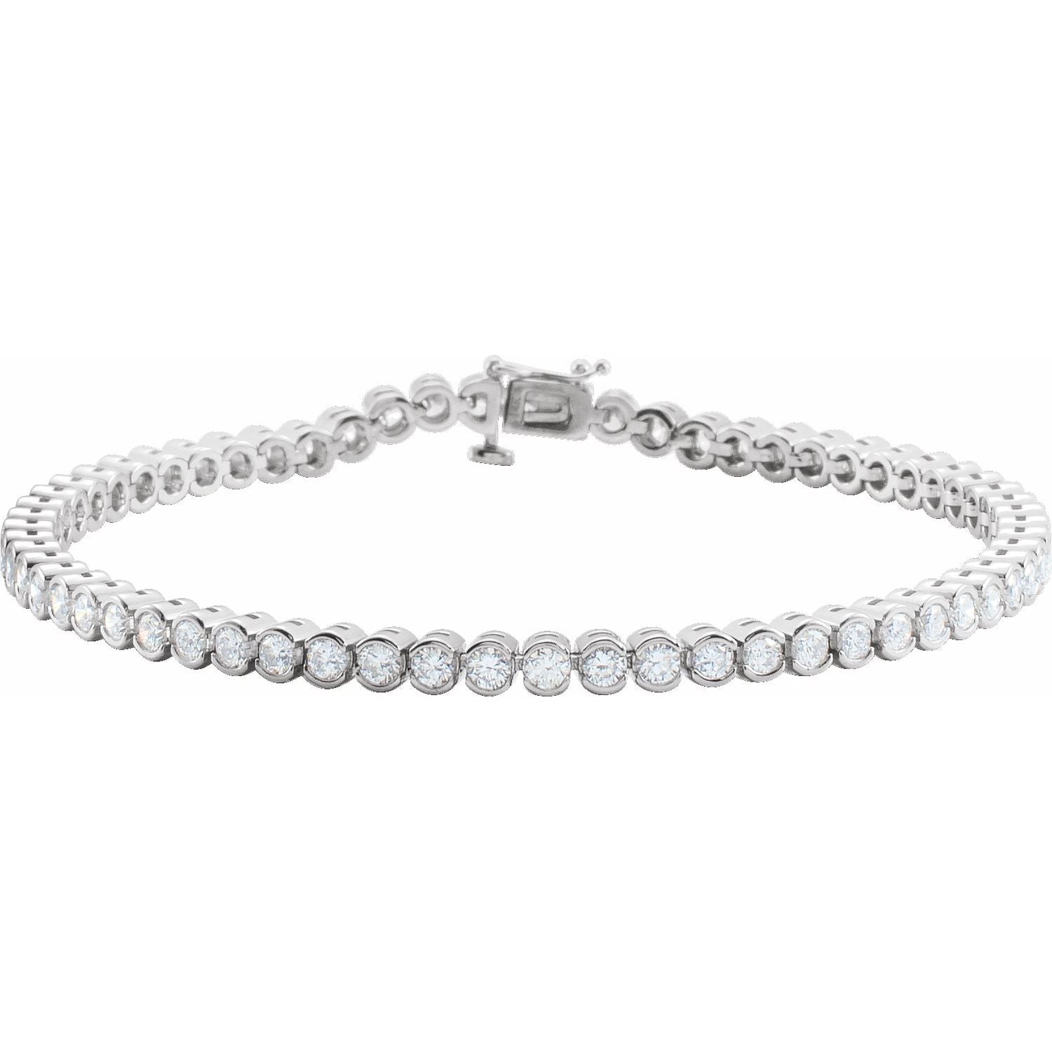 14K White Gold round natural diamond heavyweight tennis line bracelet, G-H SI-I1