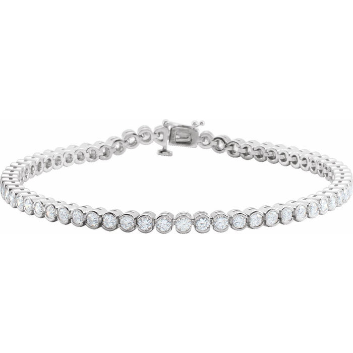 14K White Gold round natural diamond heavyweight tennis line bracelet, G-H SI-I1