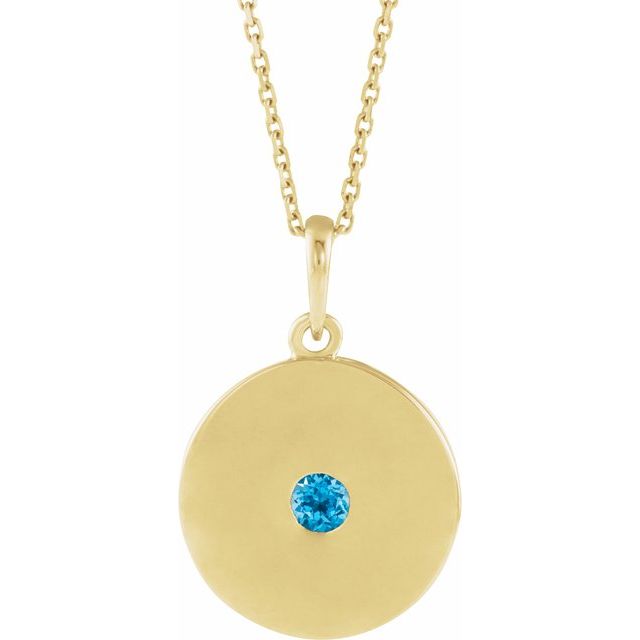 swiss blue topaz disc necklace in 14k yellow gold