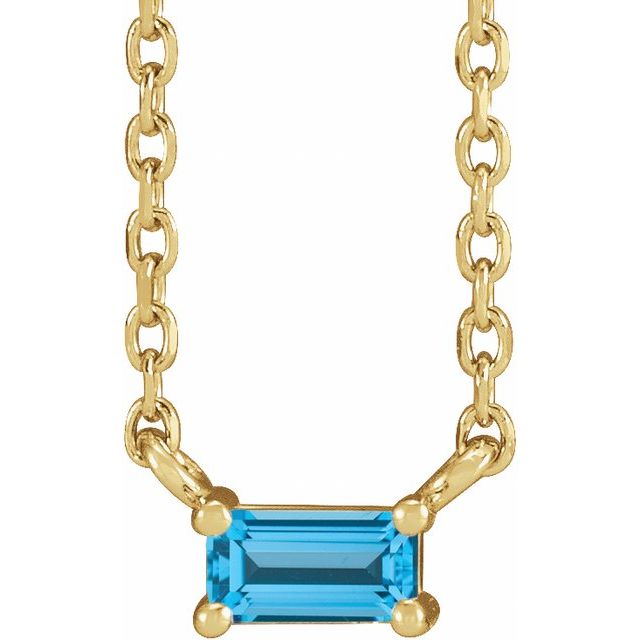 swiss blue topaz round solitaire necklace in 14k yellow gold