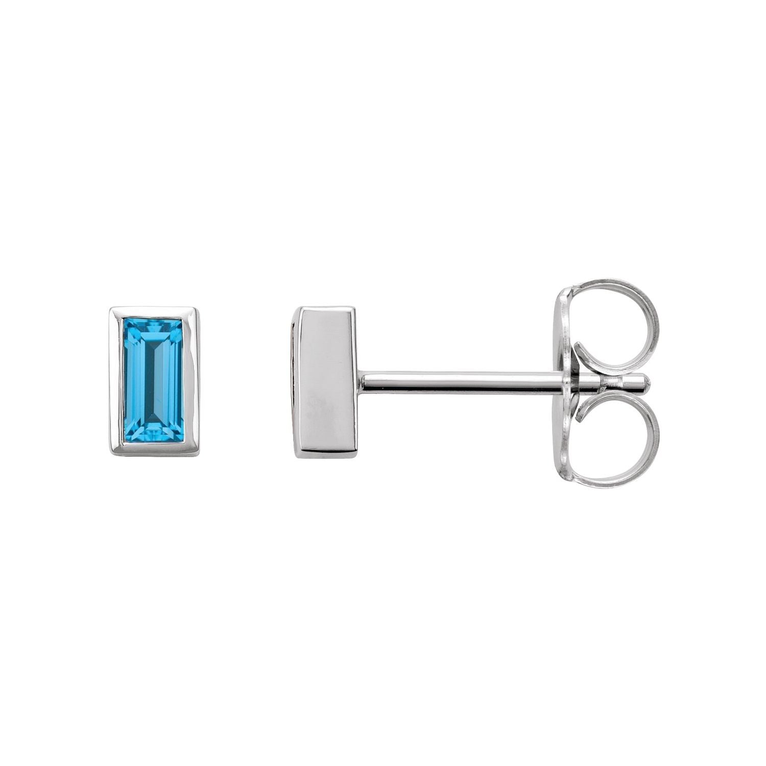 14K White Gold baguette-cut Swiss blue topaz bezel-set stud earrings