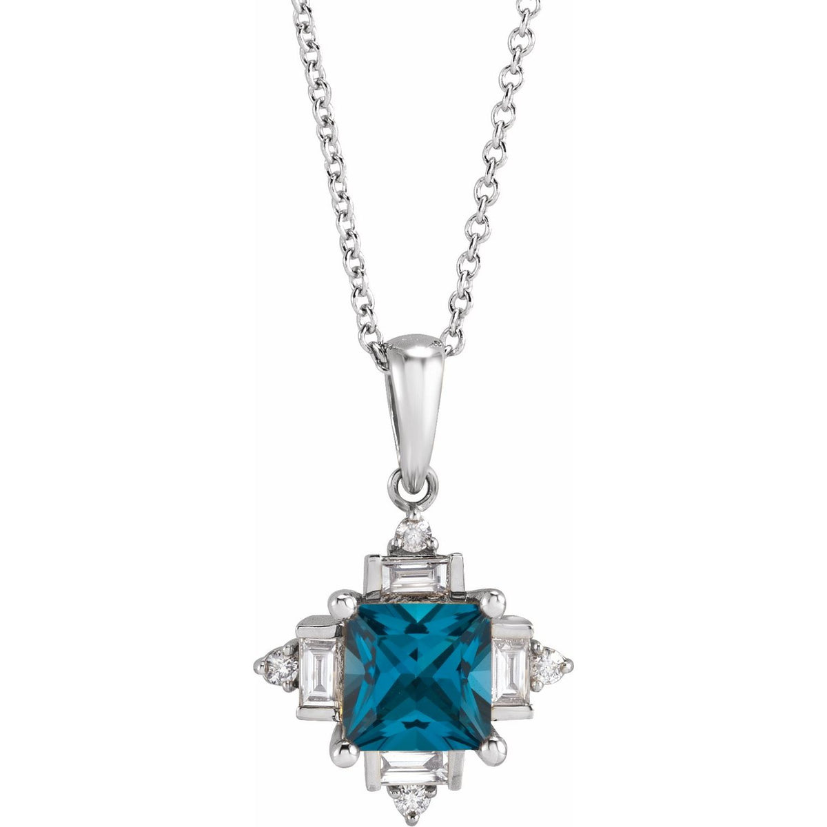 square london blue topaz and diamond geometric pendant, 14K White Gold
