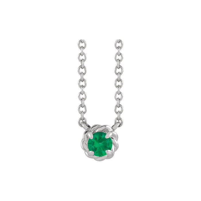 14K White Gold lab-grown claw-prong emerald rope necklace
