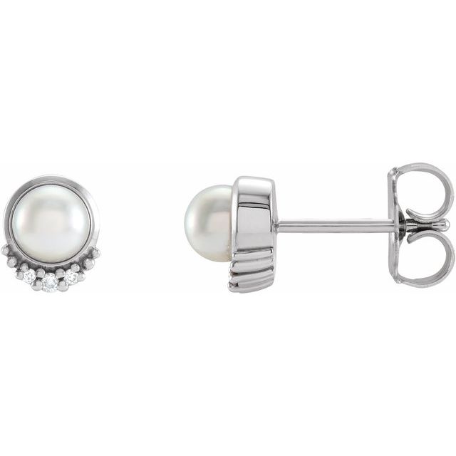 4mm akoya pearl & diamond accent stud earrings in 14k yellow gold