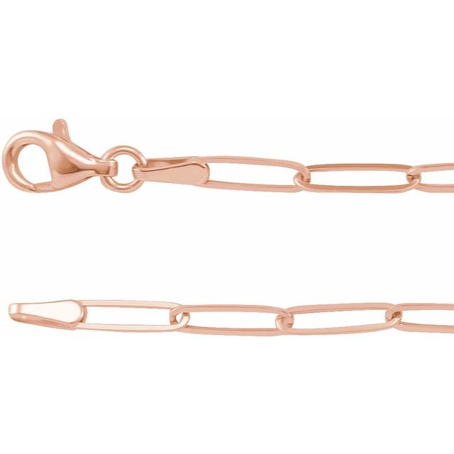2.6mm paperclip chain necklace in 14k rose gold, 16 inch