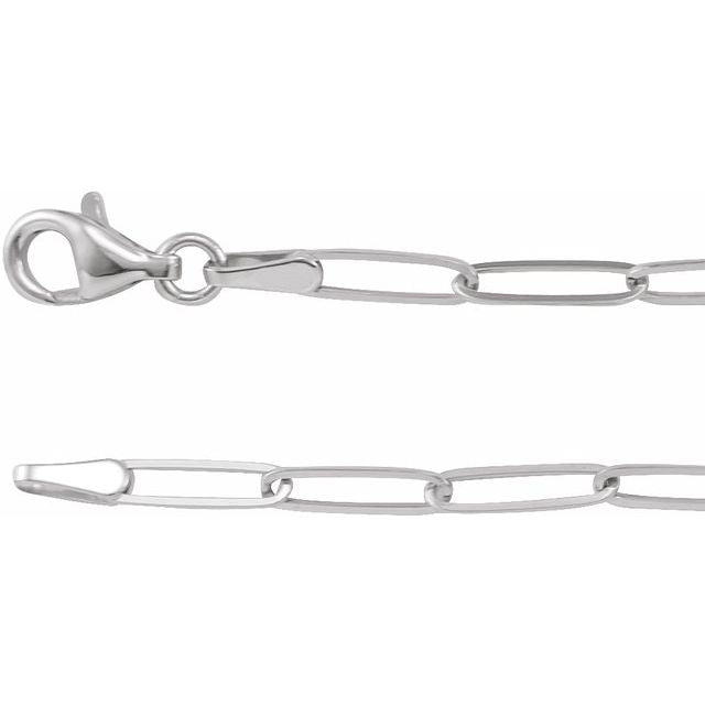 2.6mm paperclip chain necklace in 14k white gold, 16 inch