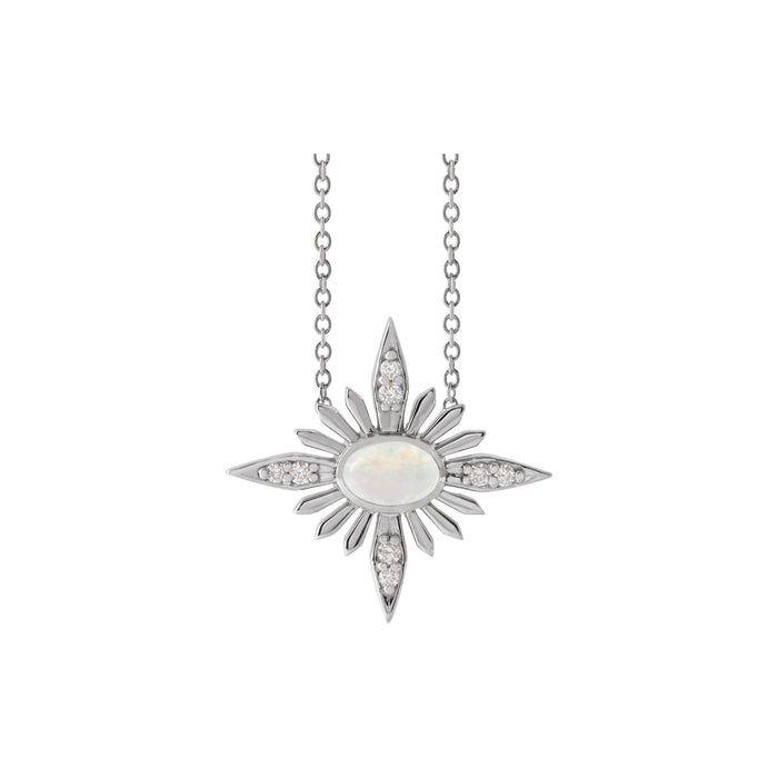 ethiopian opal and diamond north star pendant, 14K White Gold