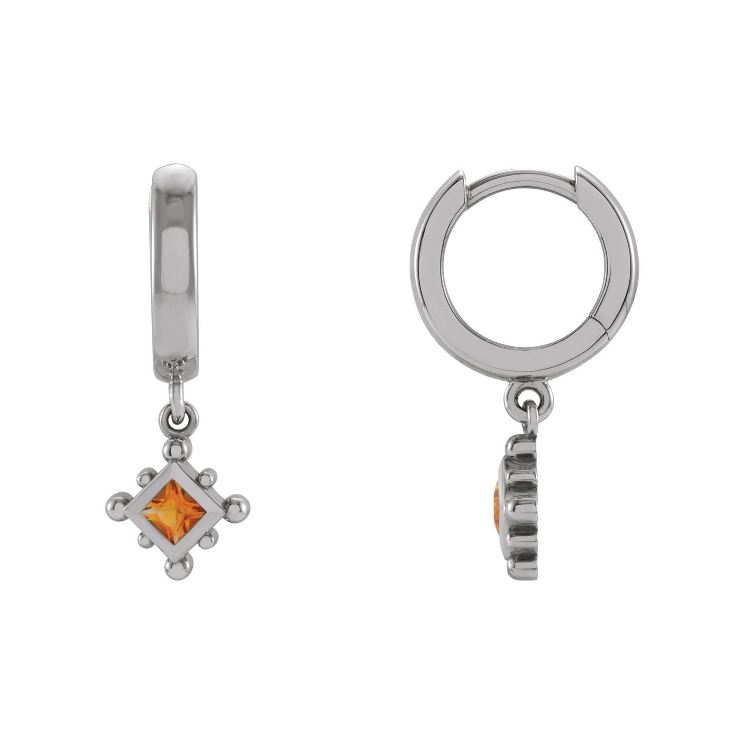 14K White Gold natural citrine square hoop earrings