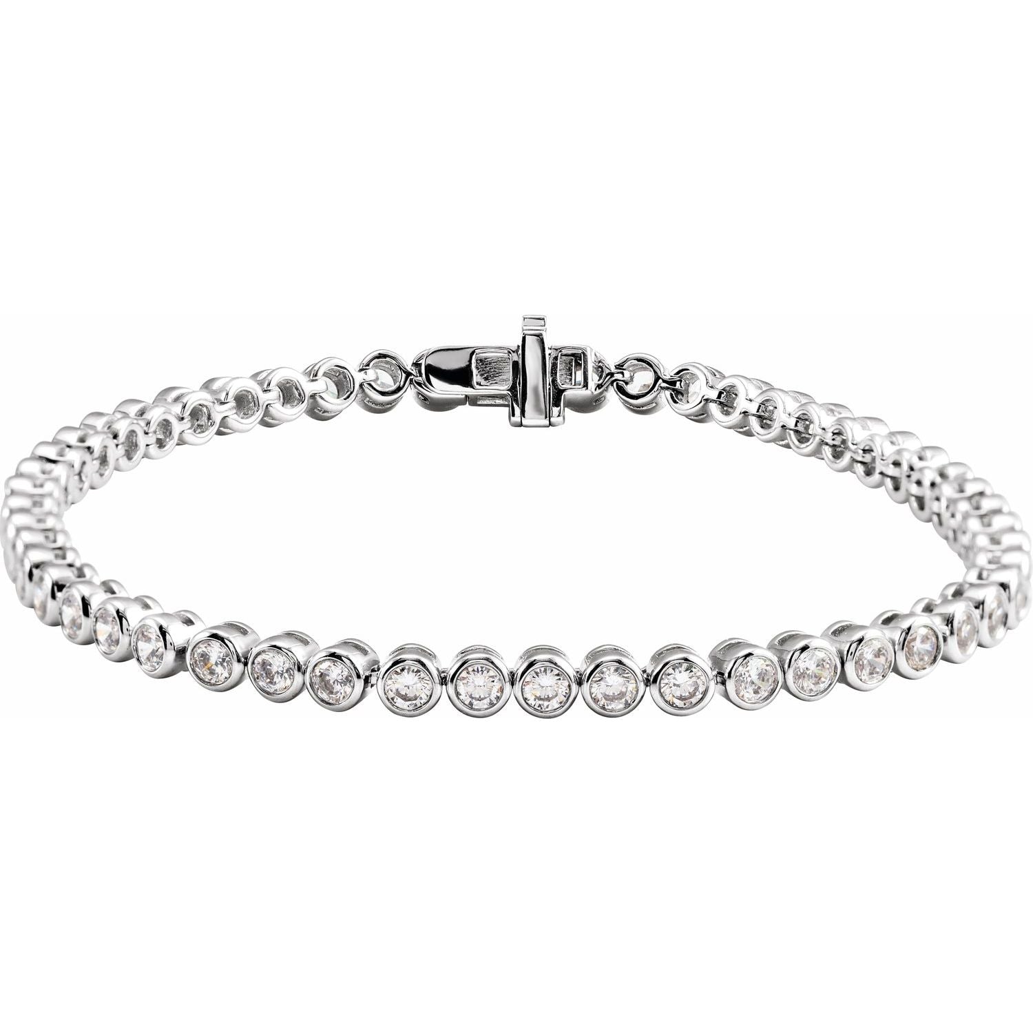 14K White Gold round lab-grown diamond bezel-set line bracelet, G-H SI-I1
