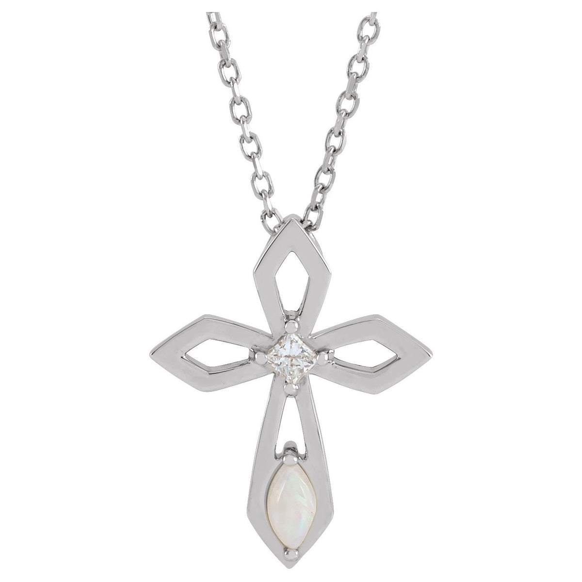 opal and diamond cross pendant, 14K White Gold