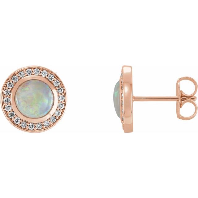 october opal round diamond halo earrings in 14k rose gold