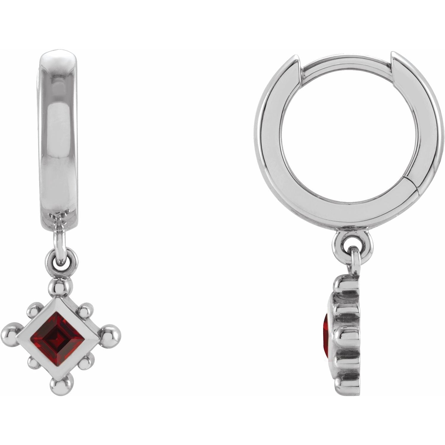 14K White Gold round natural garnet earrings