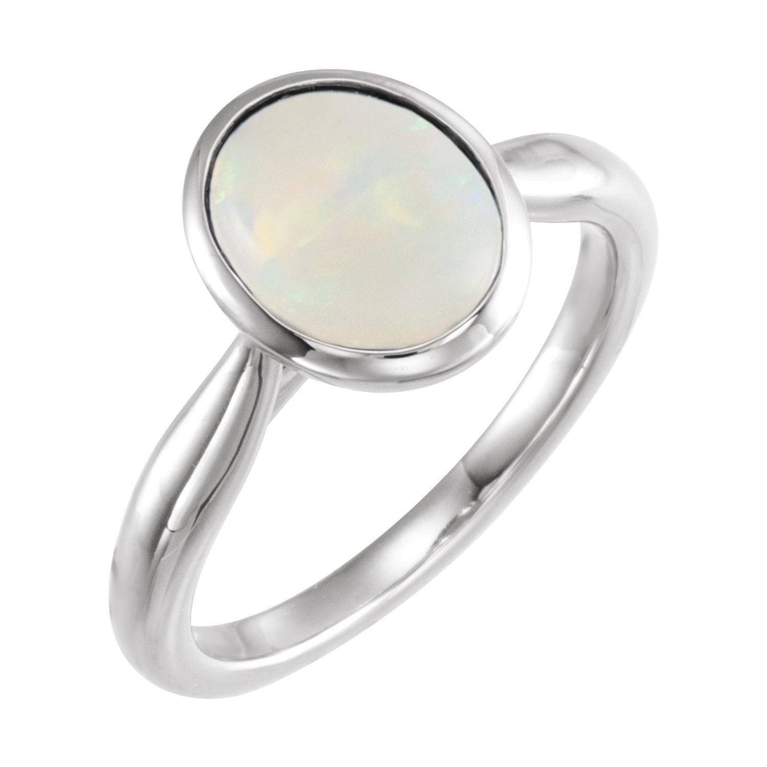 Ethiopian Opal Oval Cabochon Ring in 14K White Gold - natural opal