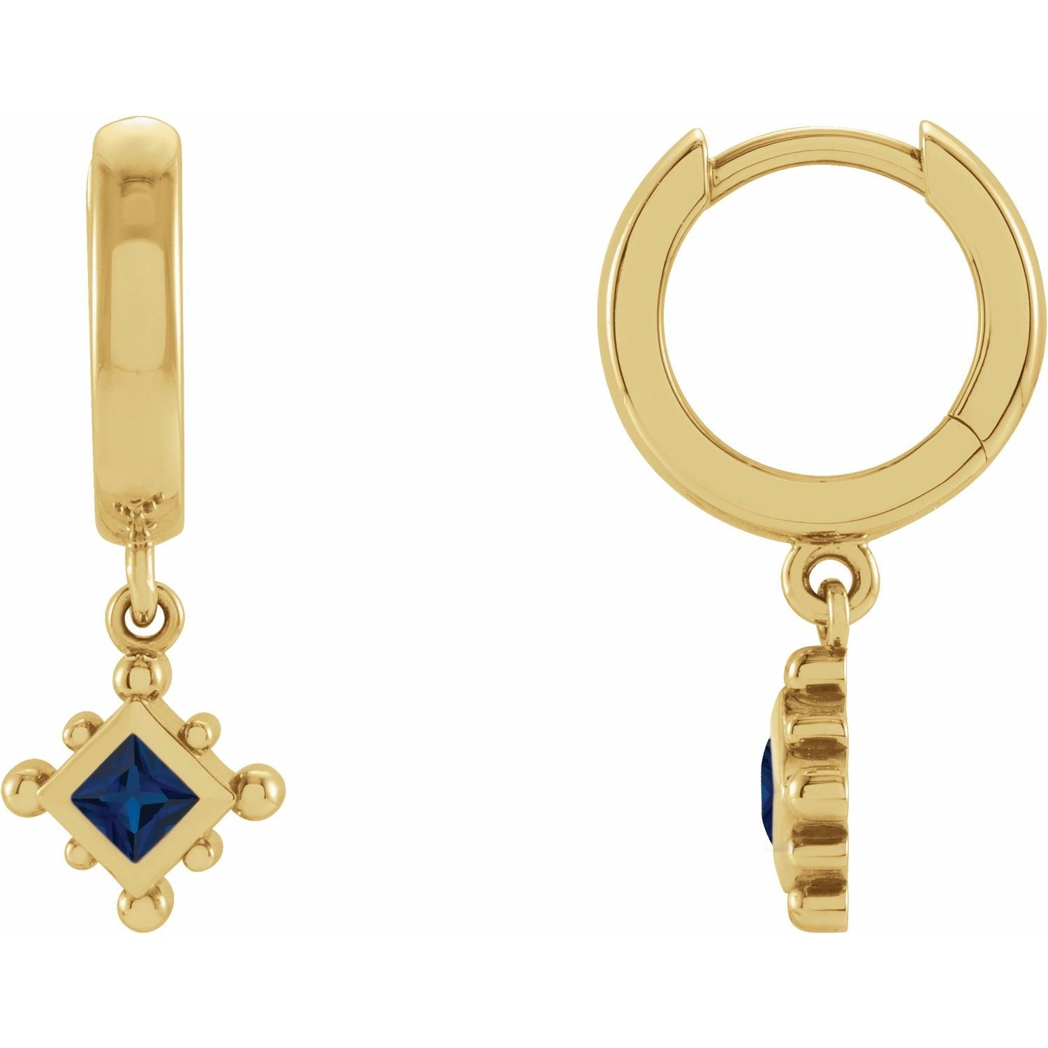 14K Yellow Gold princess natural blue sapphire earrings