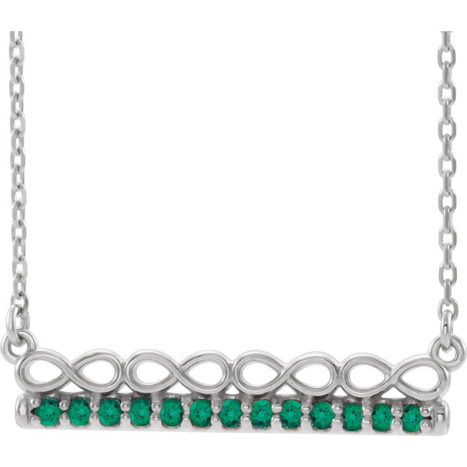14K White Gold natural infinity emerald bar necklace