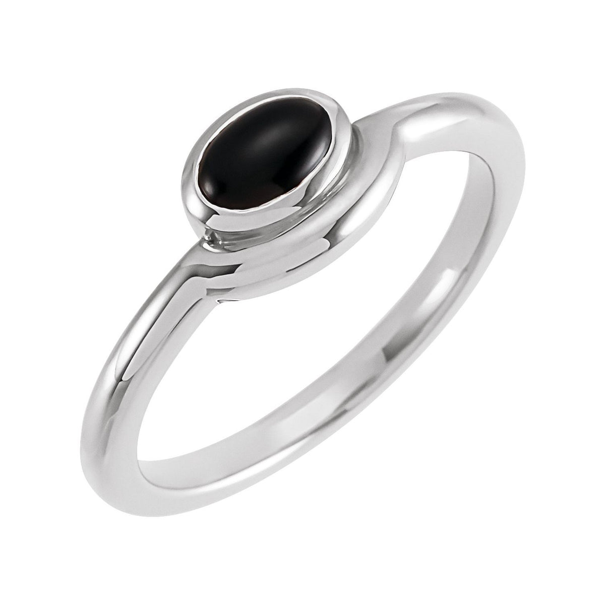 Black Onyx Bezel-Set Oval Ring in 14K White Gold - natural black onyx