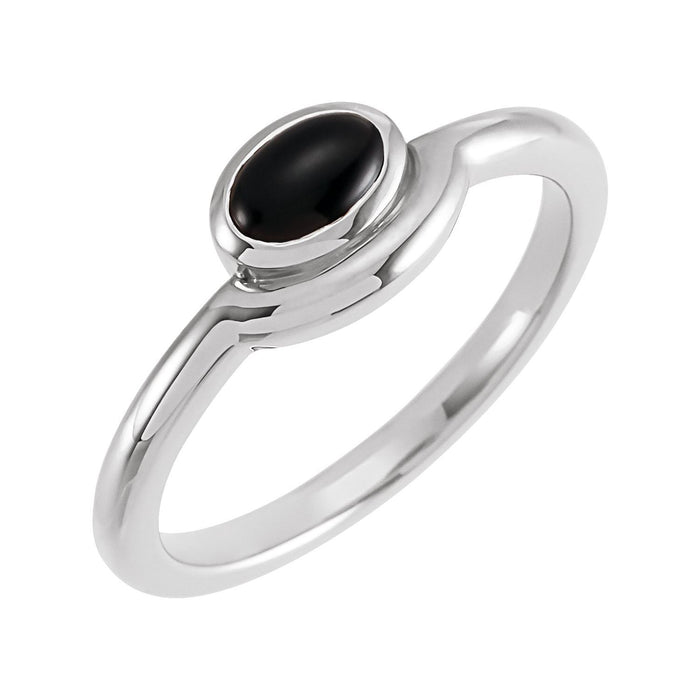 Black Onyx Bezel-Set Oval Ring in 14K White Gold - natural black onyx