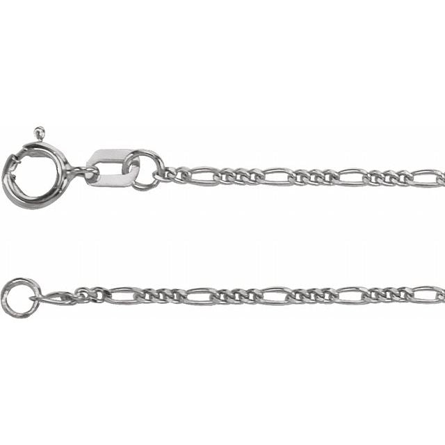 1.28mm figaro gold chain necklace in 14k white gold, 16 inch