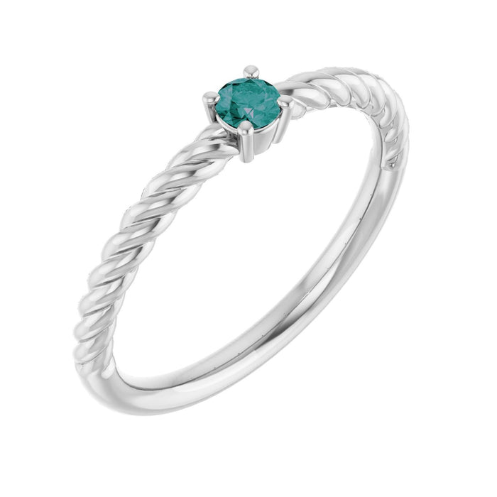 3 mm Alexandrite Solitaire Rope Ring in 14K White Gold