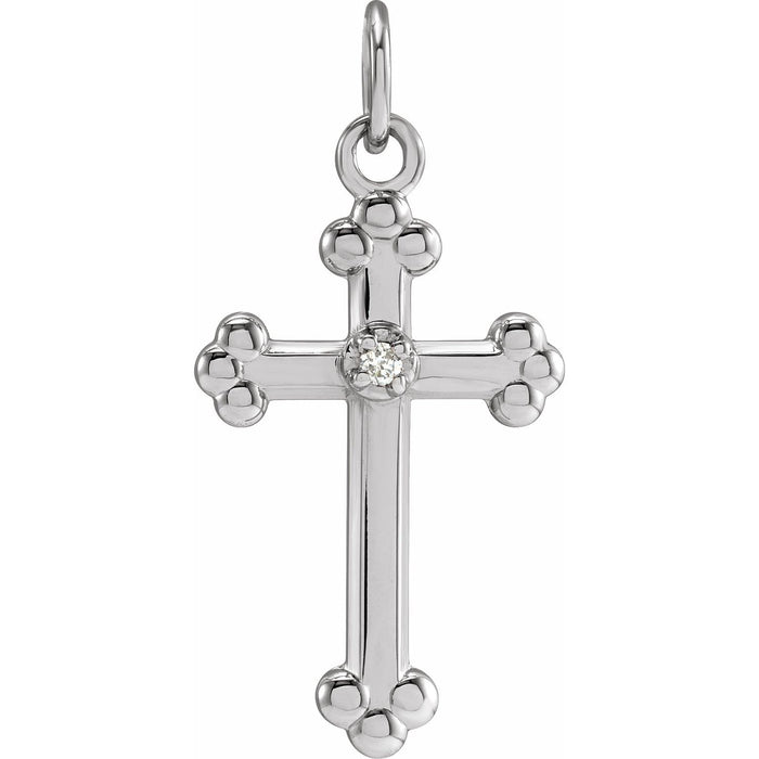 Two-Tone Petite Diamond Cross Pendant in 14K White Gold