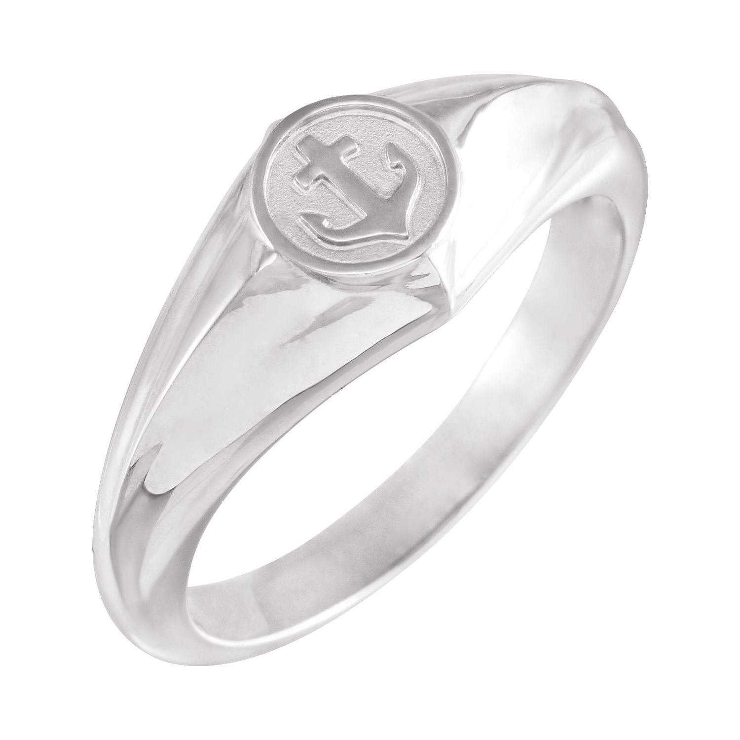 Men's Cross and Anchor Ring, Bead Blast Finish shown in 14K White Gold