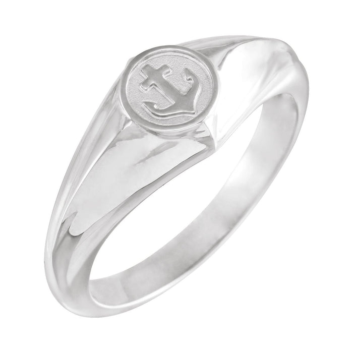 Men's Cross and Anchor Ring, Bead Blast Finish shown in 14K White Gold