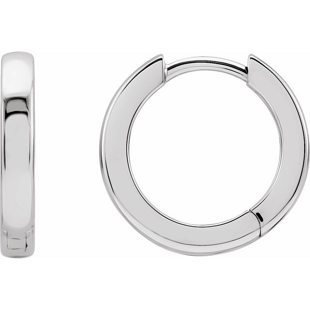 bold hinged gold hoop earrings in 14k white gold, 14 mm