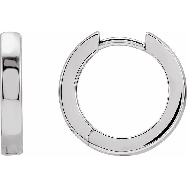 bold hinged gold hoop earrings in 14k white gold, 16 mm