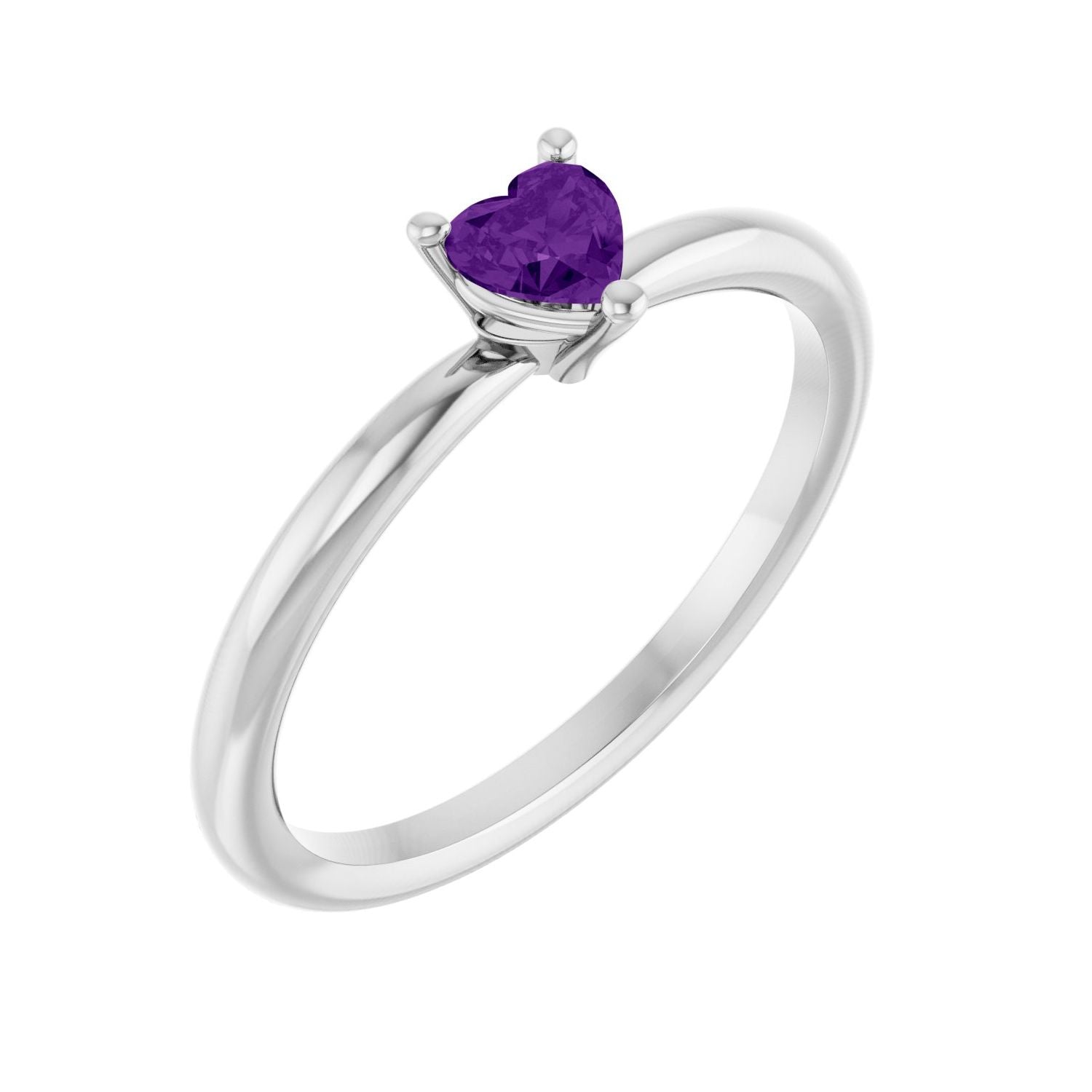 Amethyst Heart Solitaire Ring in 14K White Gold