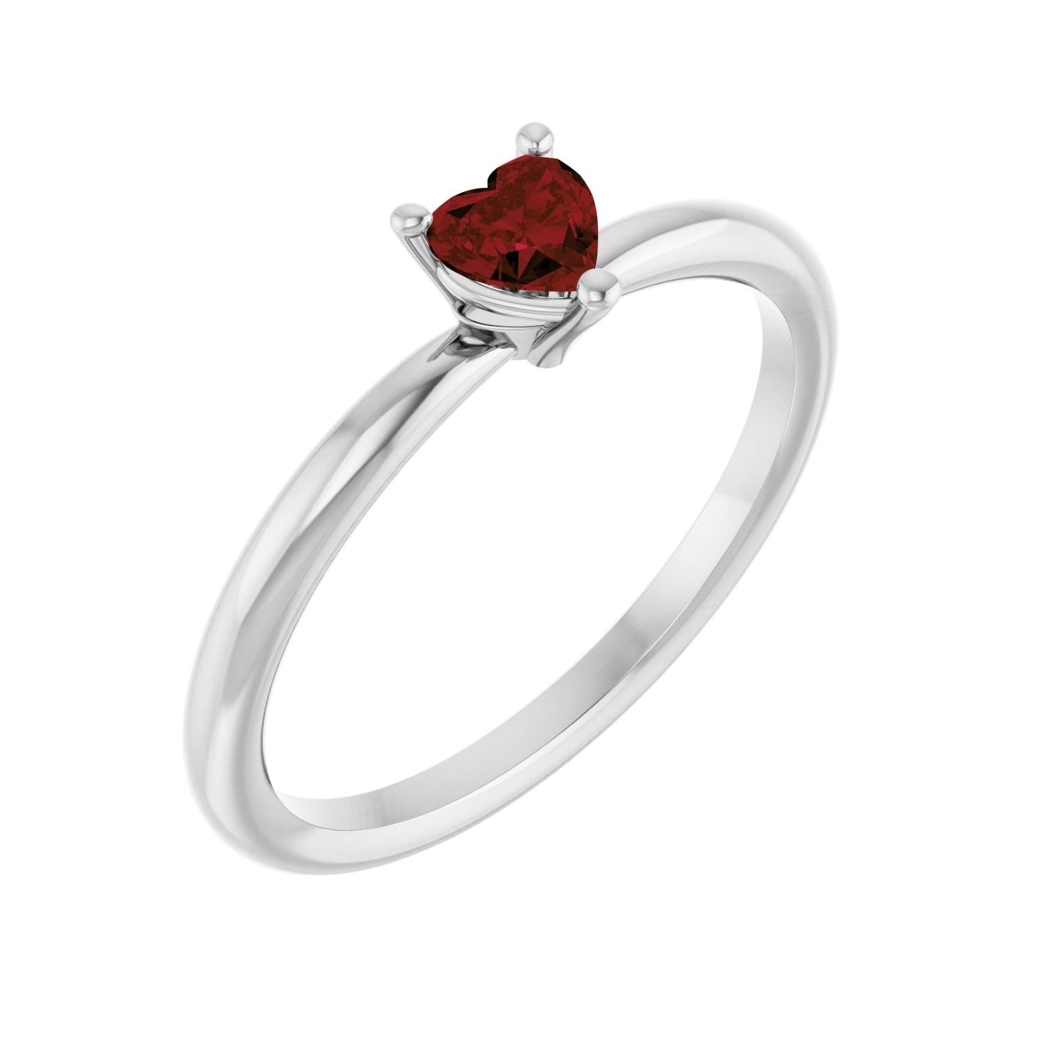 Garnet Heart Solitaire Ring in 14K White Gold