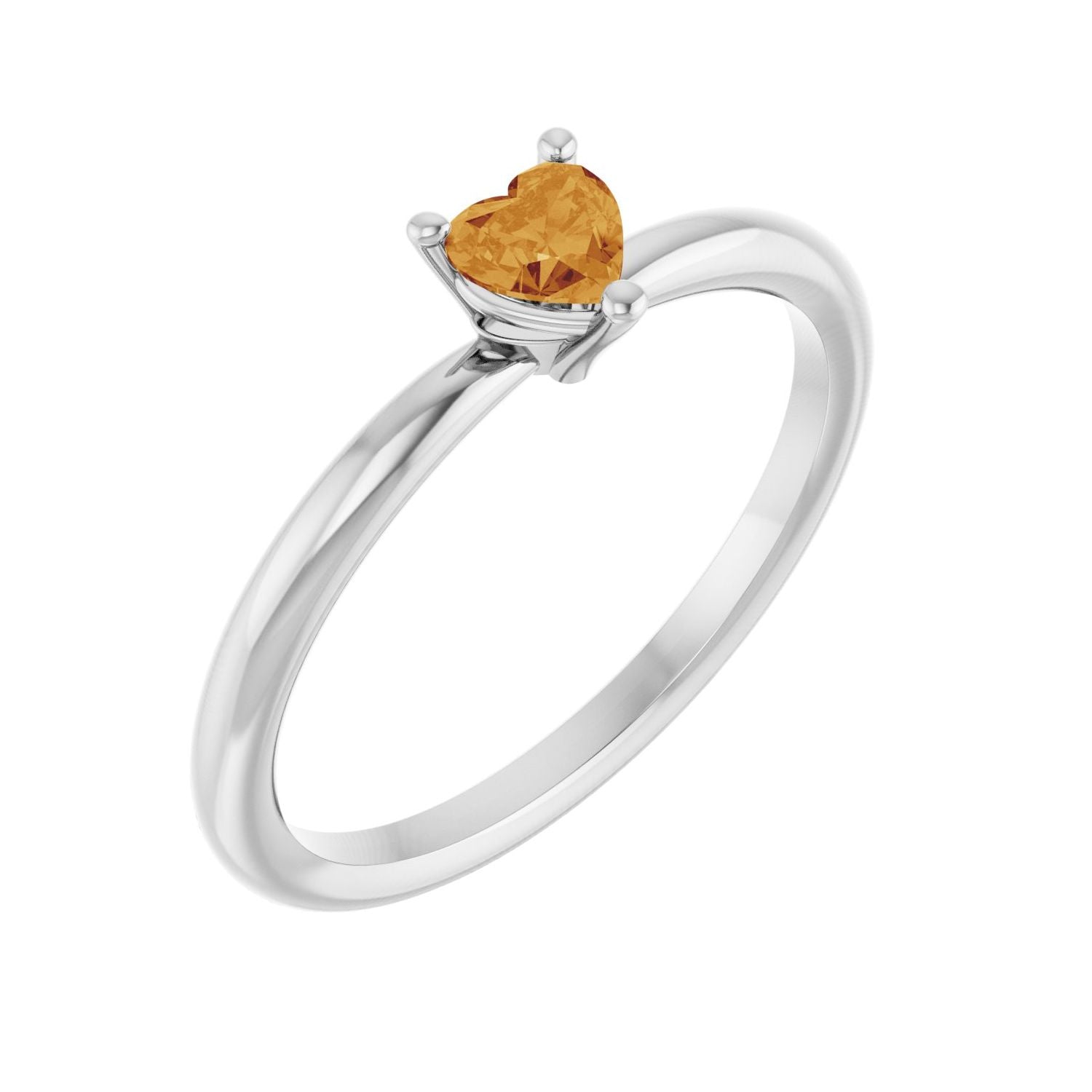Citrine Heart Solitaire Ring in 14K White Gold
