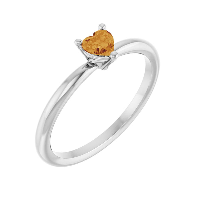 Citrine Heart Solitaire Ring in 14K White Gold