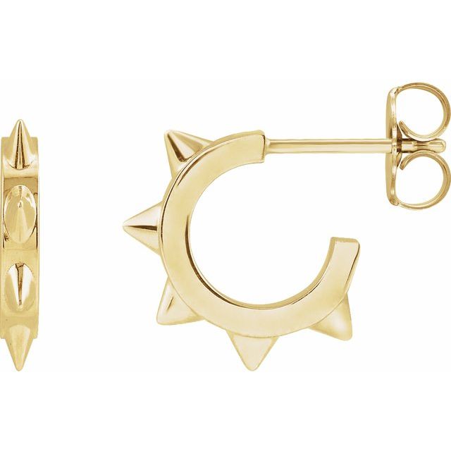 spike gold hoop earrings in 14k yellow gold