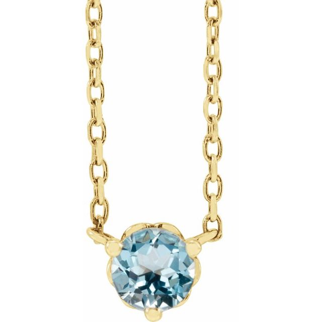 sky blue topaz round solitaire necklace in 14k yellow gold