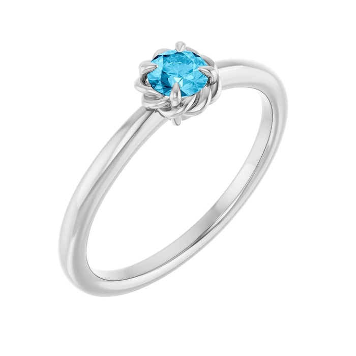 Natural Aquamarine Rope Solitaire Ring in 14K White Gold