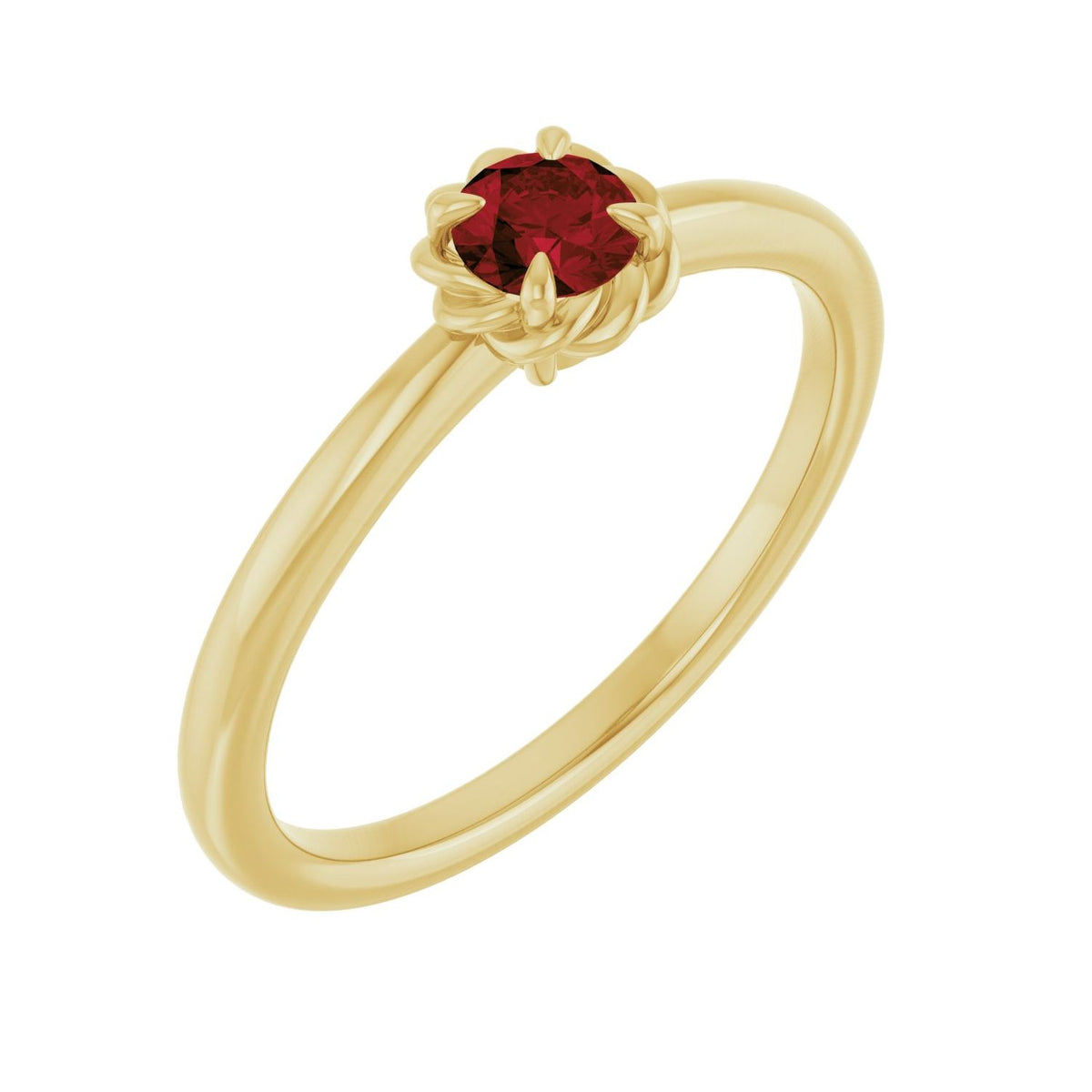 Rope Solitaire Garnet Ring in 14K Yellow Gold