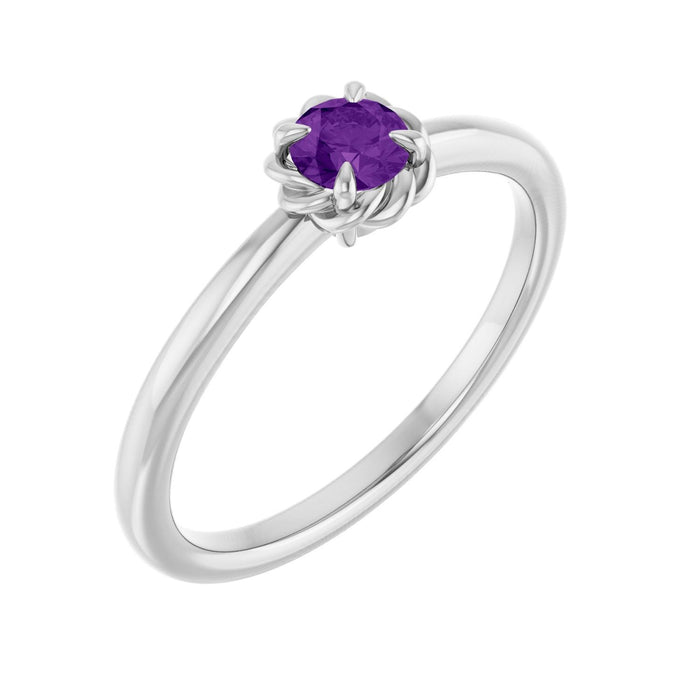 Amethyst Rope Solitaire Ring in 14K White Gold